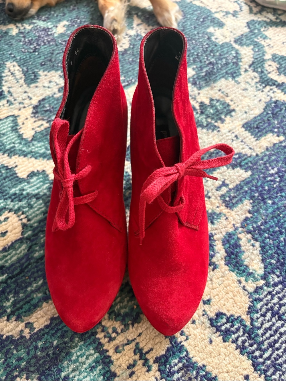 Paul Green Munich Women Ankle Boots Red Suede Lace Up Chunky Heel Size 7 US
